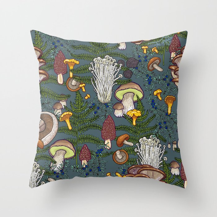 mushroom forest Throw Pillow