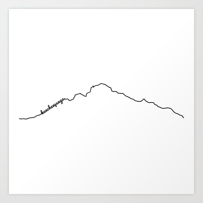 Kanchenjunga Art Print White Background Black Line Minimalist