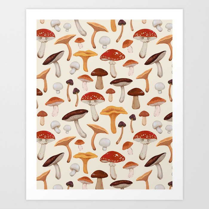 Mushroom Medley Pattern - Neutral Art Print