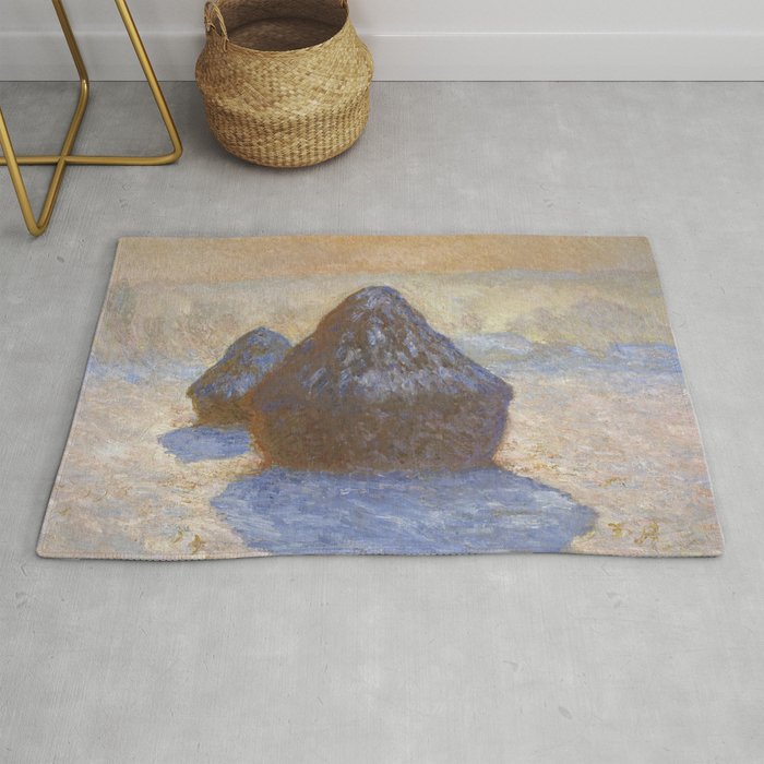 Haystacks, Snow Effect by Claude Monet Rug