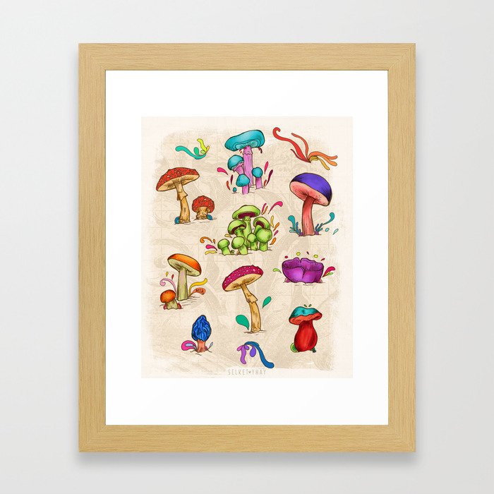 Mushrooms Framed Art Print | Painting, Fungus, Fungi, Mycology, Mushroom, Shrooms, Mushrooms, Colorful, Trippy, Fun