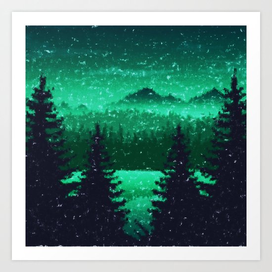 Snowing in the forest Art Print