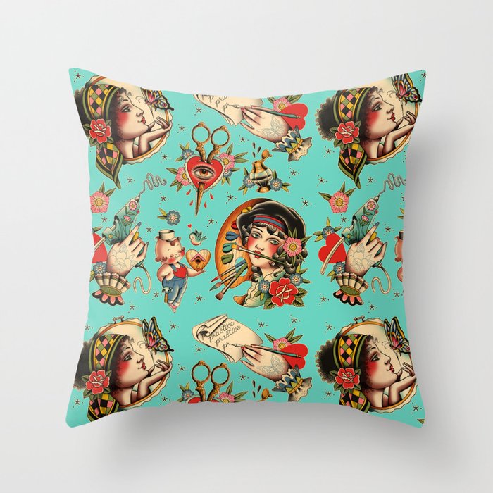 Makers Gonna Make Pattern Teal Throw Pillow