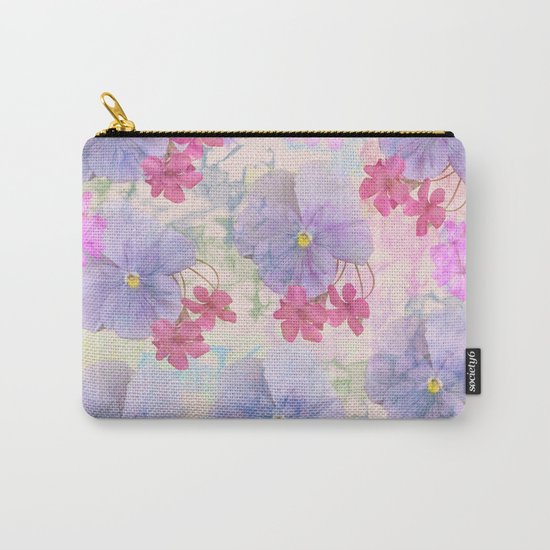 Painterly purple pansies and pink Oxalis Carry-All Pouch