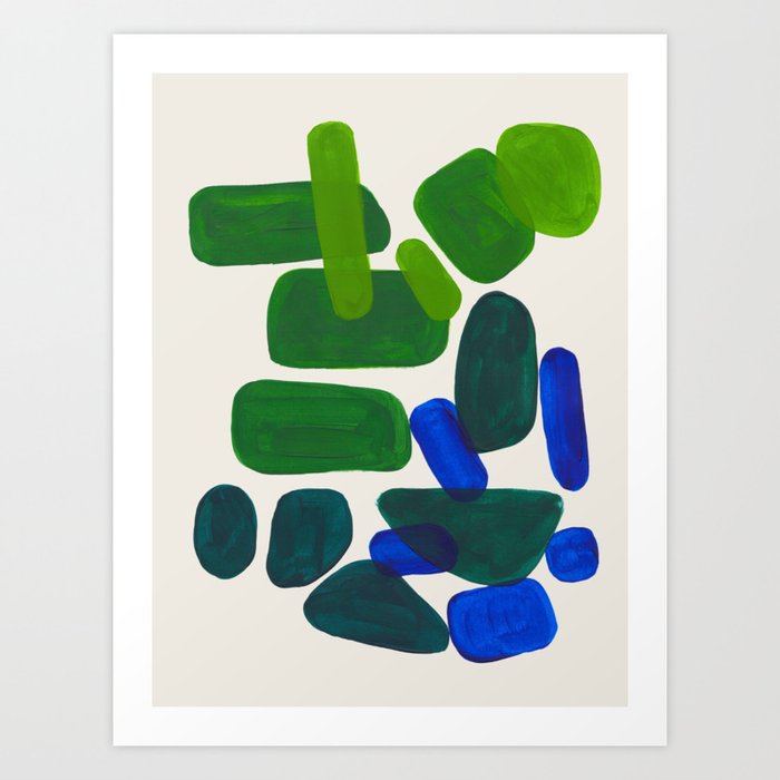 Minimalist Modern Mid Century Colorful Abstract Shapes Phthalo Blue Lime Green Gradient Overlapping Art Print