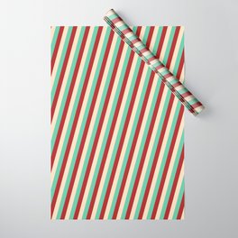 [ Thumbnail: Red, Bisque, and Aquamarine Colored Lines/Stripes Pattern Wrapping Paper ]