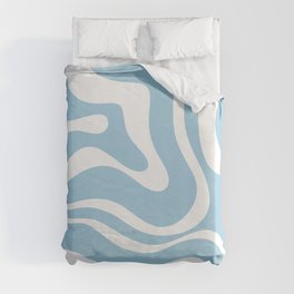 Retro Modern Liquid Swirl Abstract Pattern in Baby Blue and White Duvet Cover