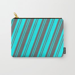 [ Thumbnail: Cyan & Dim Gray Colored Lines Pattern Carry-All Pouch ]