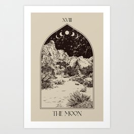 The Moon Tarot Card Poster. Mystic Landscape. Esoteric tarot. Dark moon Art Print