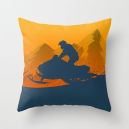 Snowmobile - Winter Sport - Orange Throw Pillow