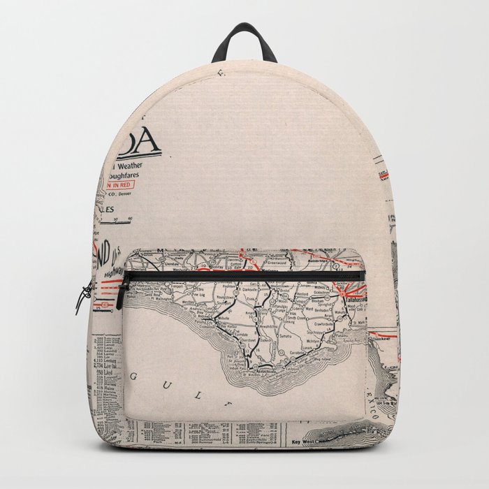 Old road map of florida united states of america Backpack