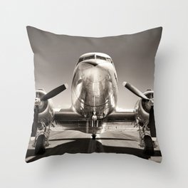 vintage airplane on a runway Throw Pillow