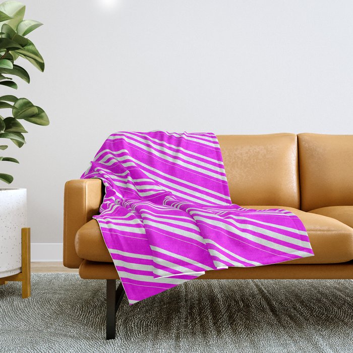 Fuchsia and Mint Cream Colored Lined/Striped Pattern Throw Blanket