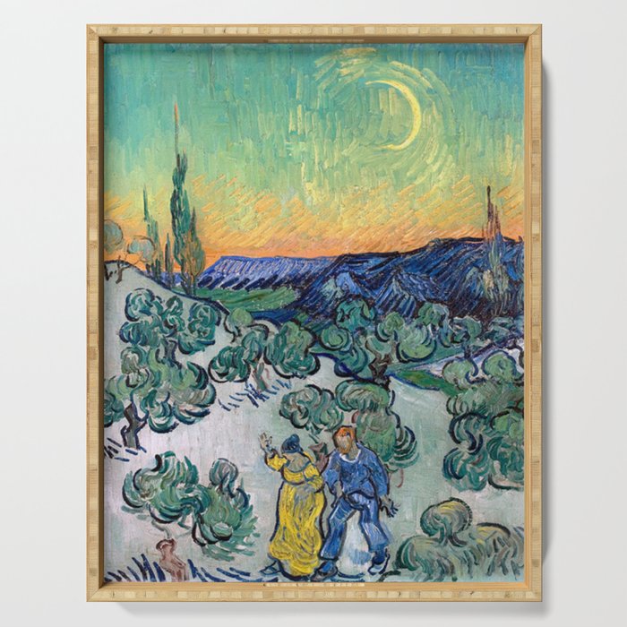 Couple Walking among Olive Trees, Vincent Van Gogh Serving Tray