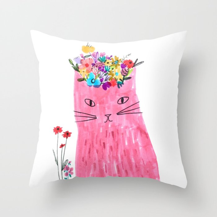Cat In Floral Hat Throw Pillow By Karinlauria Society6