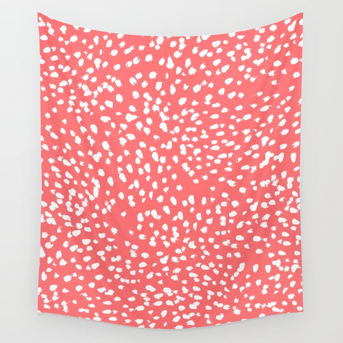Claudia - abstract minimal coral dot polka dots painterly brushstrokes Wall Tapestry