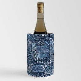 Hawaiian style blue tapa tribal fabric abstract patchwork vintage vintage pattern Wine Chiller