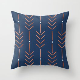Arrow Lines Pattern in Navy Blue and Vintage Orange Throw Pillow