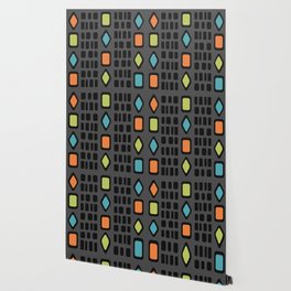 Retro Diamonds Rectangles Black Multicolored 1 Wallpaper