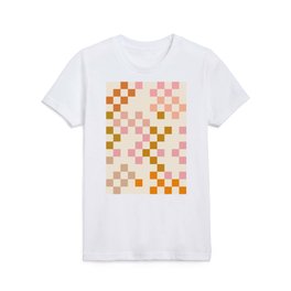 Boho Pink and Orange Checkerboard Kids T Shirt