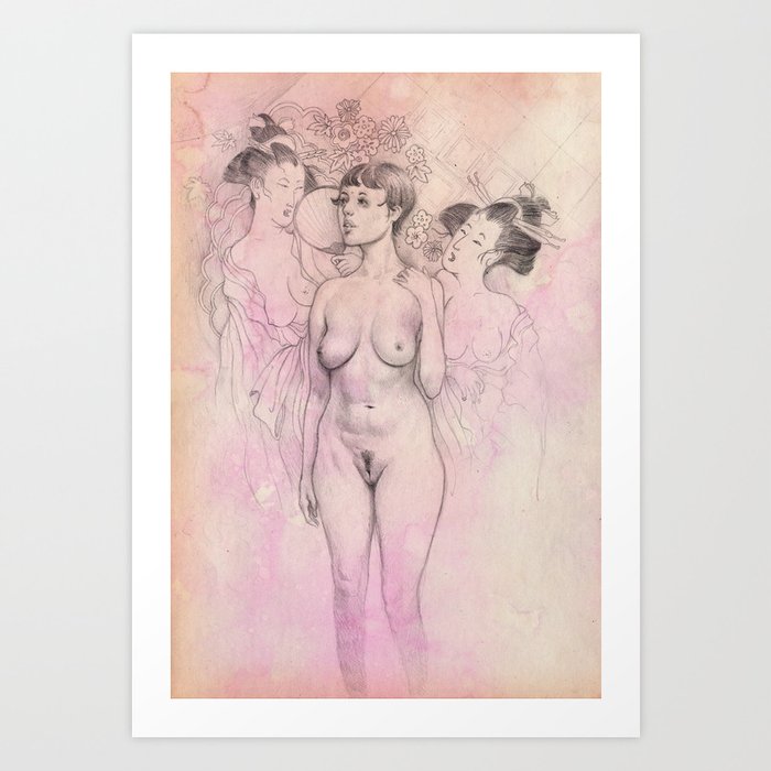 Nude Study with Japanese Iconography Art Print