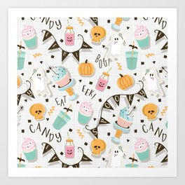 Pastel Halloween Party Art Print | Spooky, Scary, Graphicdesign, Creepy, Cupcakes, Drink, Banner, Digital, Decorate, Cakes 