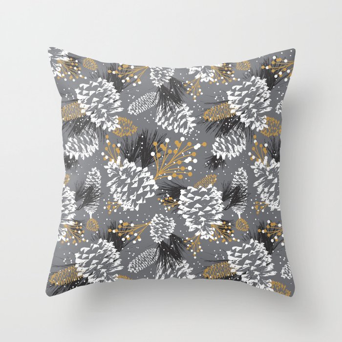 Festive Forest - Grey Throw Pillow