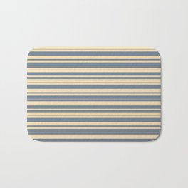 [ Thumbnail: Tan and Slate Gray Colored Stripes Pattern Bath Mat ]