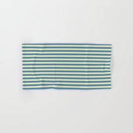 [ Thumbnail: Blue & Pale Goldenrod Colored Stripes/Lines Pattern Hand & Bath Towel ]