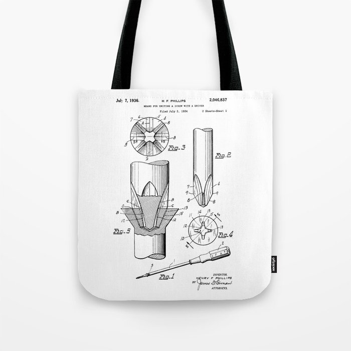 Phillips Screwdriver: Henry F. Phillips Screwdriver Patent Tote Bag