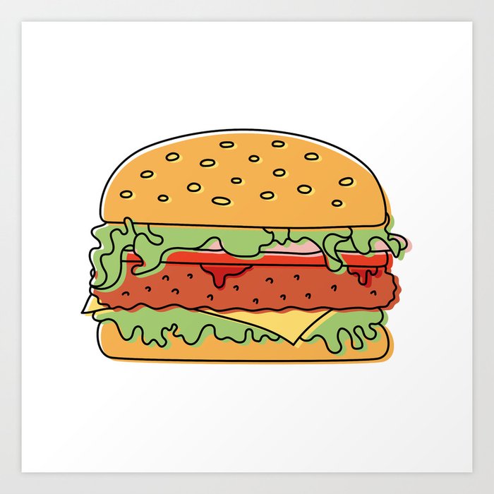 Burger sketch. Fast food. Hamburger. Cartoon illustration. Unhealthy meal.  Hand drawn sandwich Art Print by Ramziia | Society6