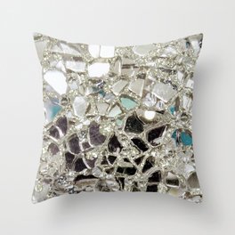 An Explosion of Sparkly Silver Glitter, Glass and Mirror Throw Pillow