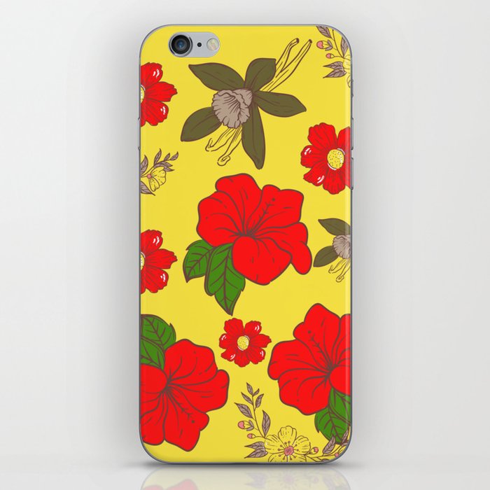 Retro Florals Red and Yellow  iPhone Skin