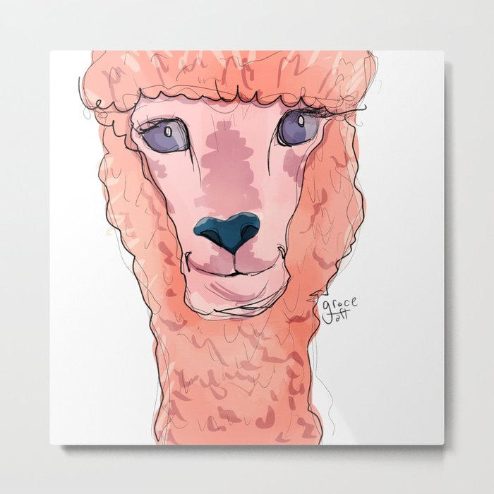Pink Alpaca Original Illustration Metal Print
