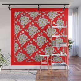   RED PATTERNED WHITE DAISY ART  Wall Mural