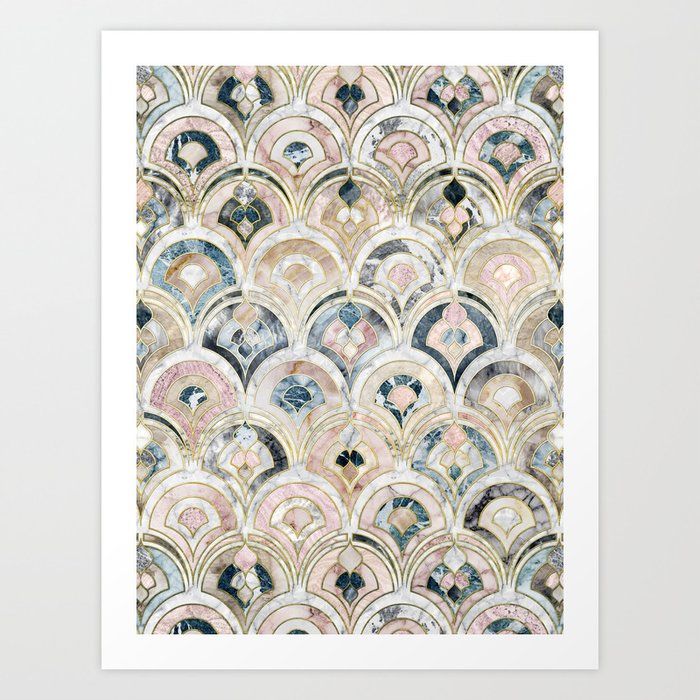 Art Deco Marble Tiles in Soft Pastels Art Print