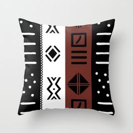 Black White Brown African Kente Pattern Throw Pillow
