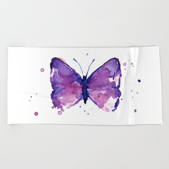 Butterfly Purple Watercolor Animal Beach Towel