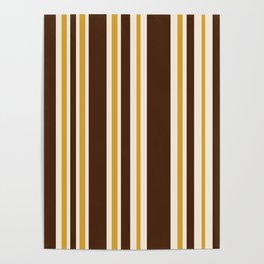 Retro Midcentury 70s Vertical Stripe Pattern Brown and Gold Poster