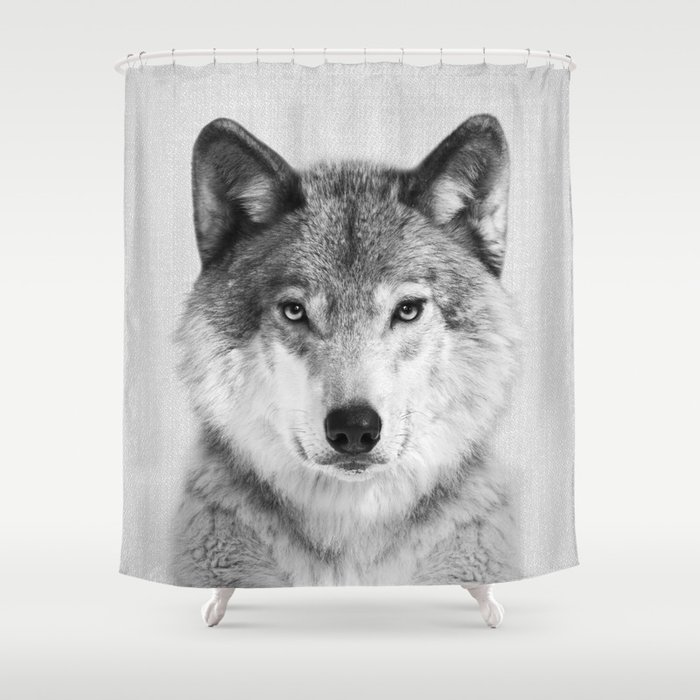 Wolf 2 - Black & White Shower Curtain