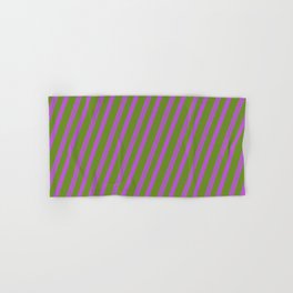 [ Thumbnail: Orchid & Green Colored Lines/Stripes Pattern Hand & Bath Towel ]