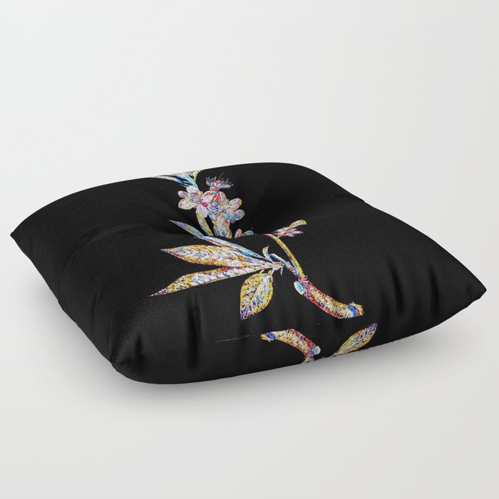 Floral Pink Flower Branch Mosaic on Black Floor Pillow