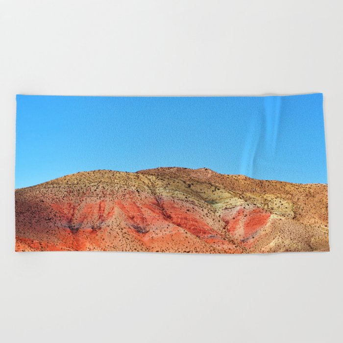 Argentina Photography - Badlands In Argentina With A Huge Mountain Beach Towel