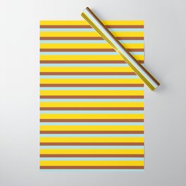 [ Thumbnail: Yellow, Sienna & Powder Blue Colored Striped/Lined Pattern Wrapping Paper ]