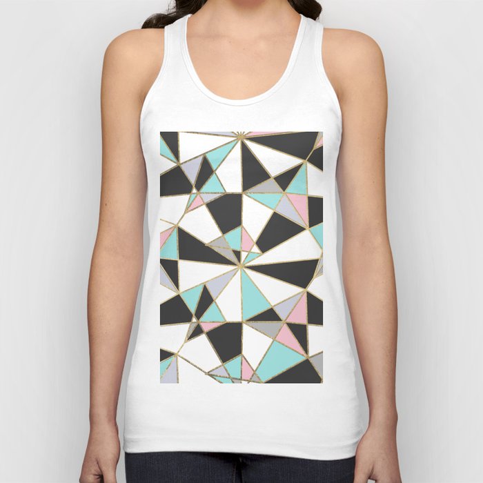 Black white gold teal pink abstract geometrical pattern Tank Top