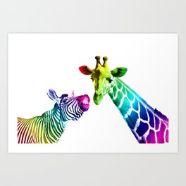 Zebra - Giraffe Rainbow Color Art Print