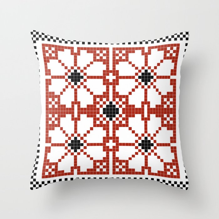 Red folk ethno flower design Throw Pillow