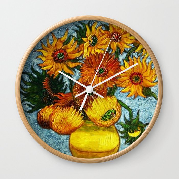 Sunflowers, Paris, in Vase portrait painting by Vincent van Gogh Wall Clock