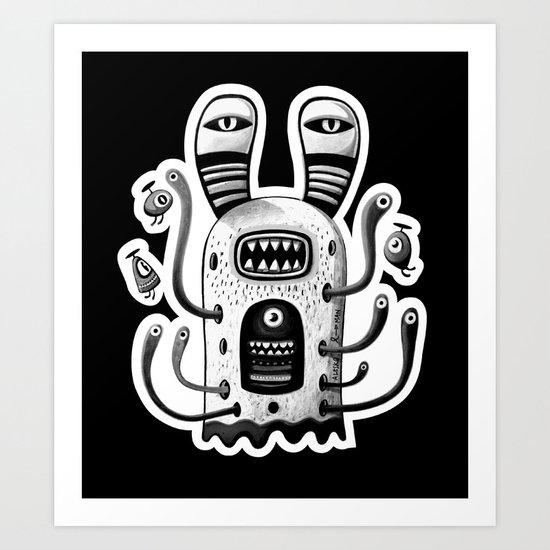 Rabbit Wormed (BW) Art Print
