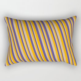 [ Thumbnail: Orange, Tan, and Dark Slate Blue Colored Striped Pattern Rectangular Pillow ]